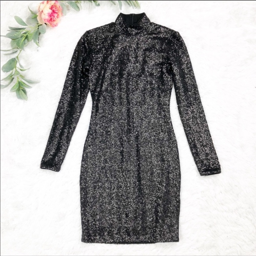 Dress the Population Black Sequin Mock Neck Dress - Picture 3 of 7